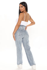 What A Girl Wants Distressed Straight Leg Jeans - Medium Blue Wash Ins Street