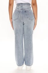What A Girl Wants Distressed Straight Leg Jeans - Medium Blue Wash Ins Street