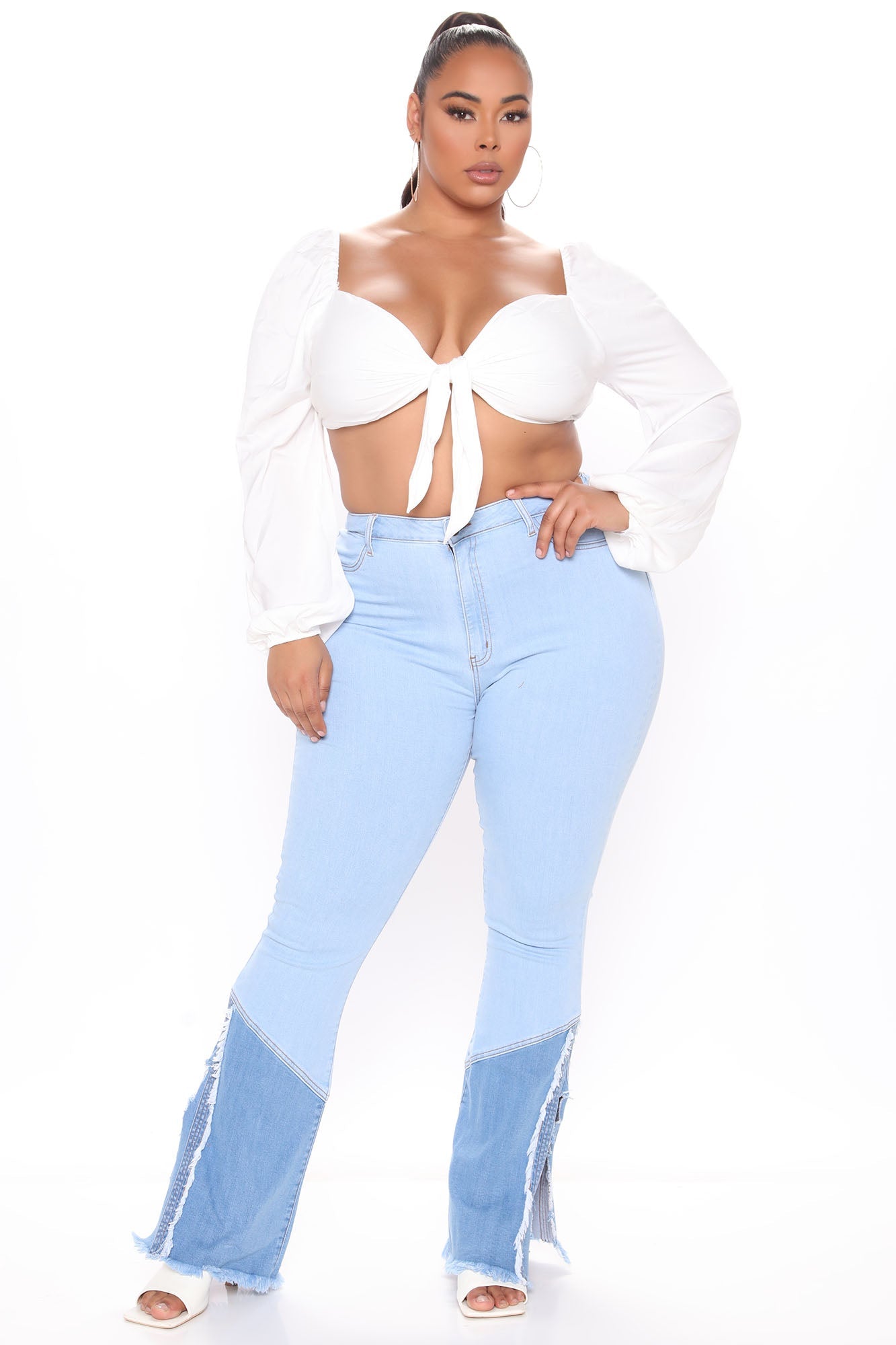 Catch A Tone Slit Hem Flare Jeans - Light Blue Wash Ins Street