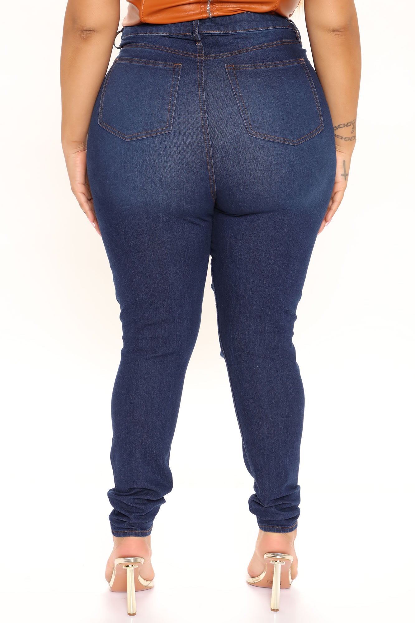 Needing More Destroyed High Rise Jegging Jeans - Dark Wash Ins Street