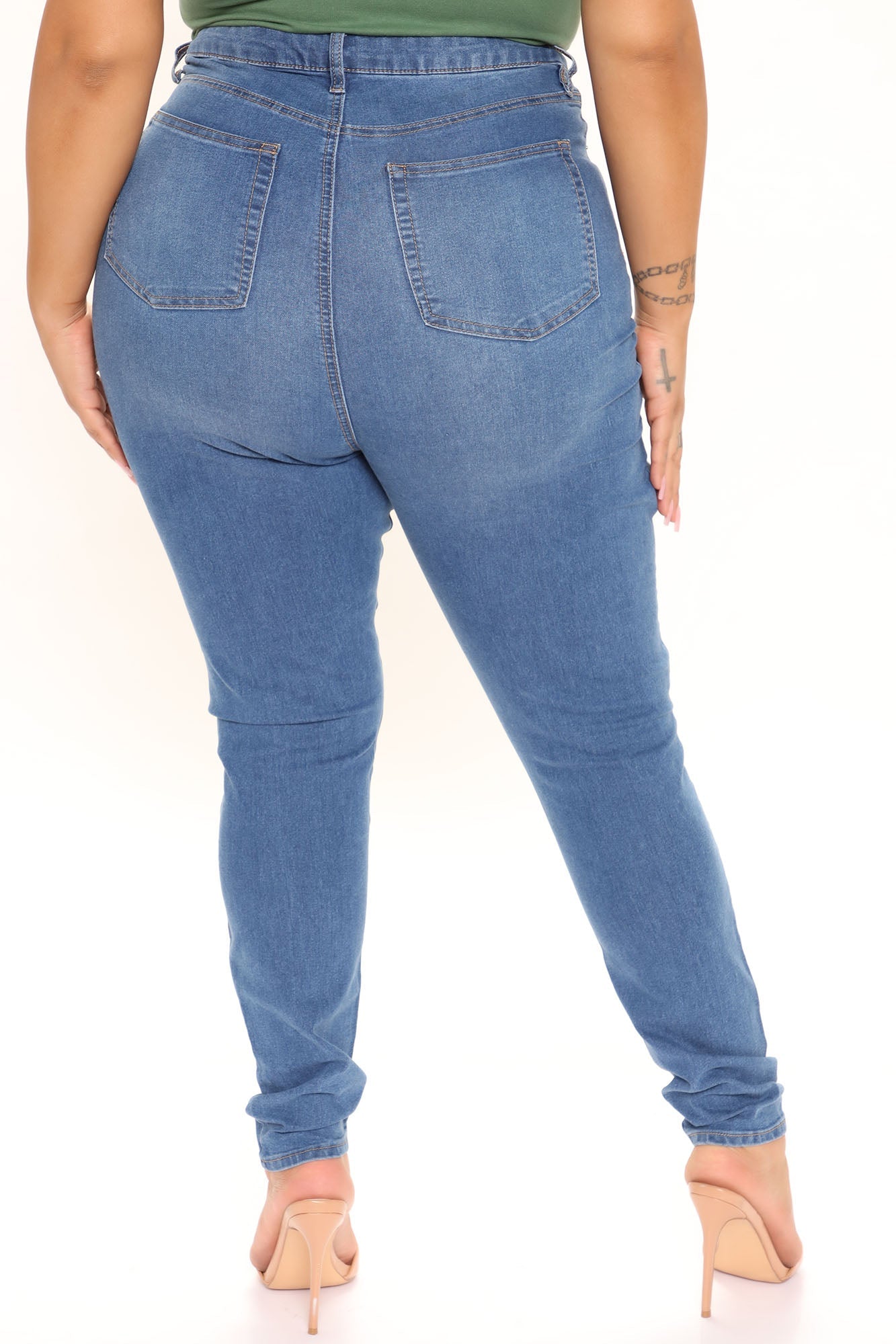 Needing More Destroyed High Rise Jegging Jeans - Medium Blue Wash Ins Street