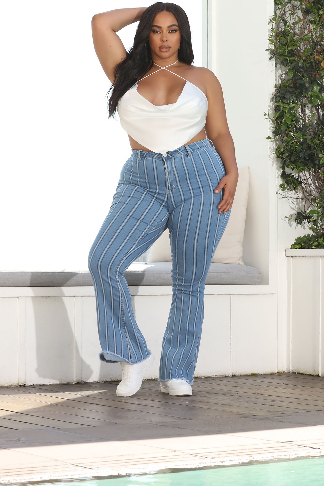 Valentina Stripe High Rise Flare Jeans - Medium Blue Wash Ins Street
