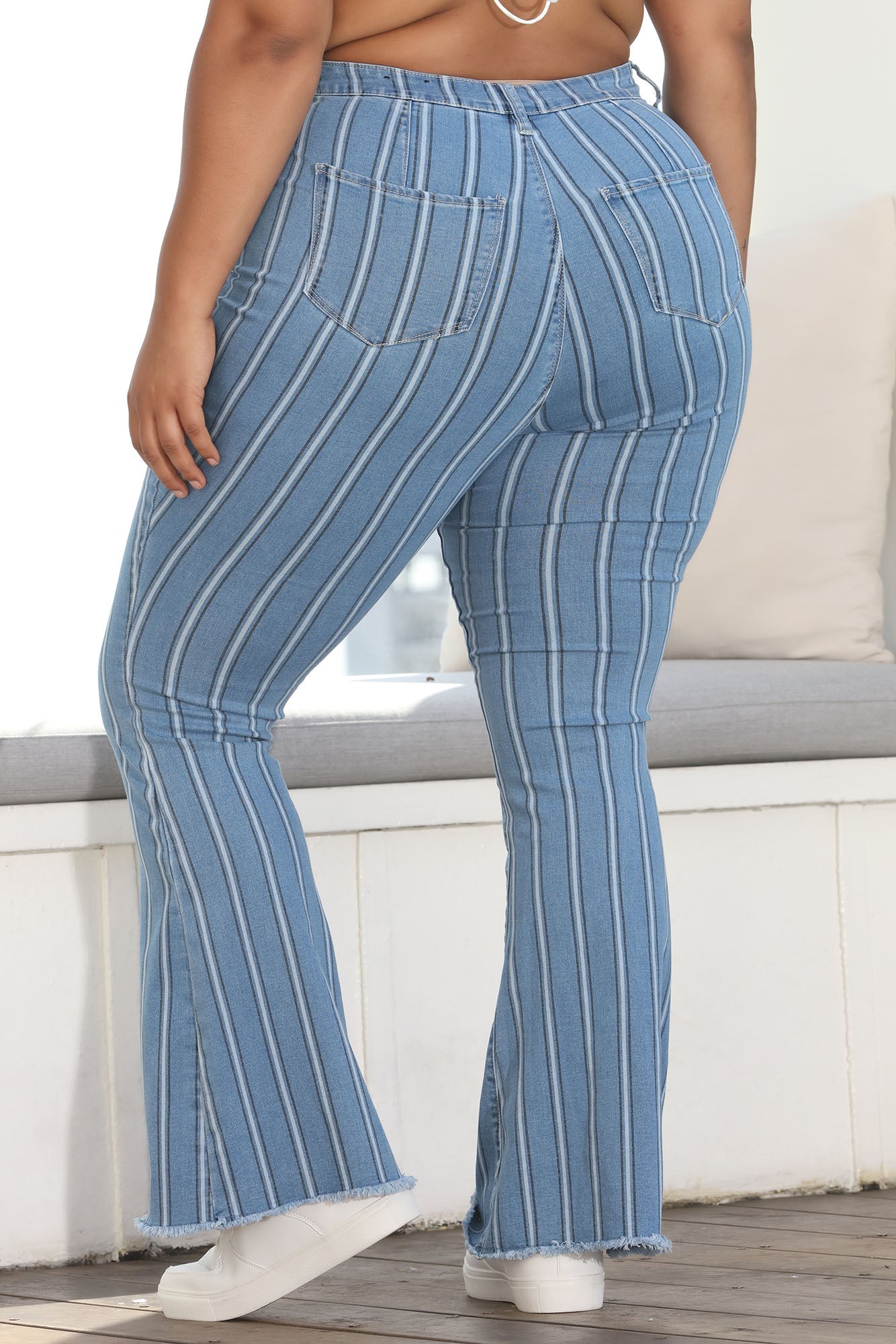 Valentina Stripe High Rise Flare Jeans - Medium Blue Wash Ins Street