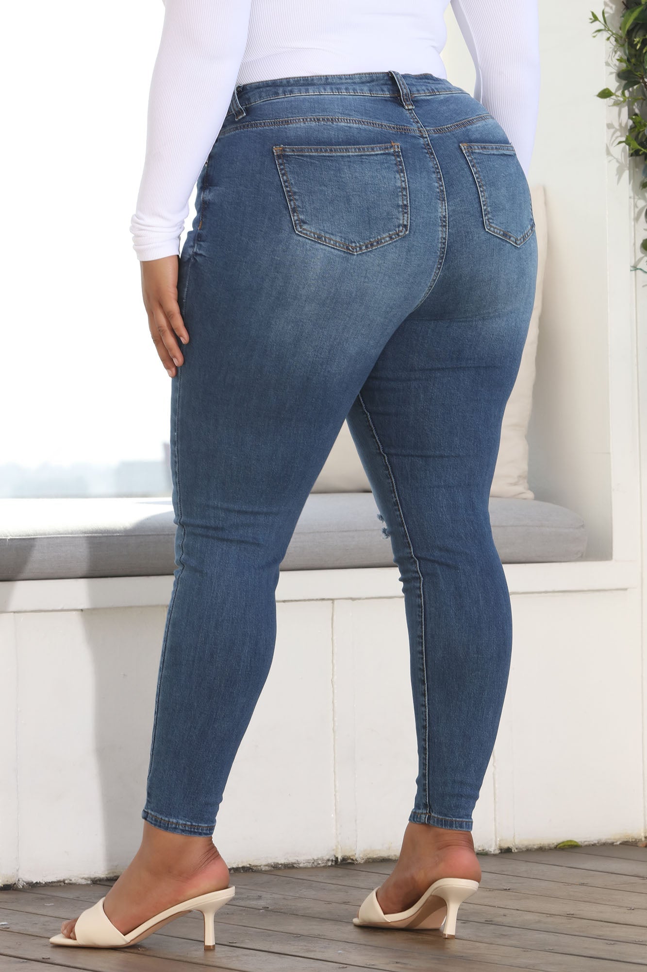 Tabitha Mid Rise Ripped Skinny Jeans - Medium Blue Wash Ins Street