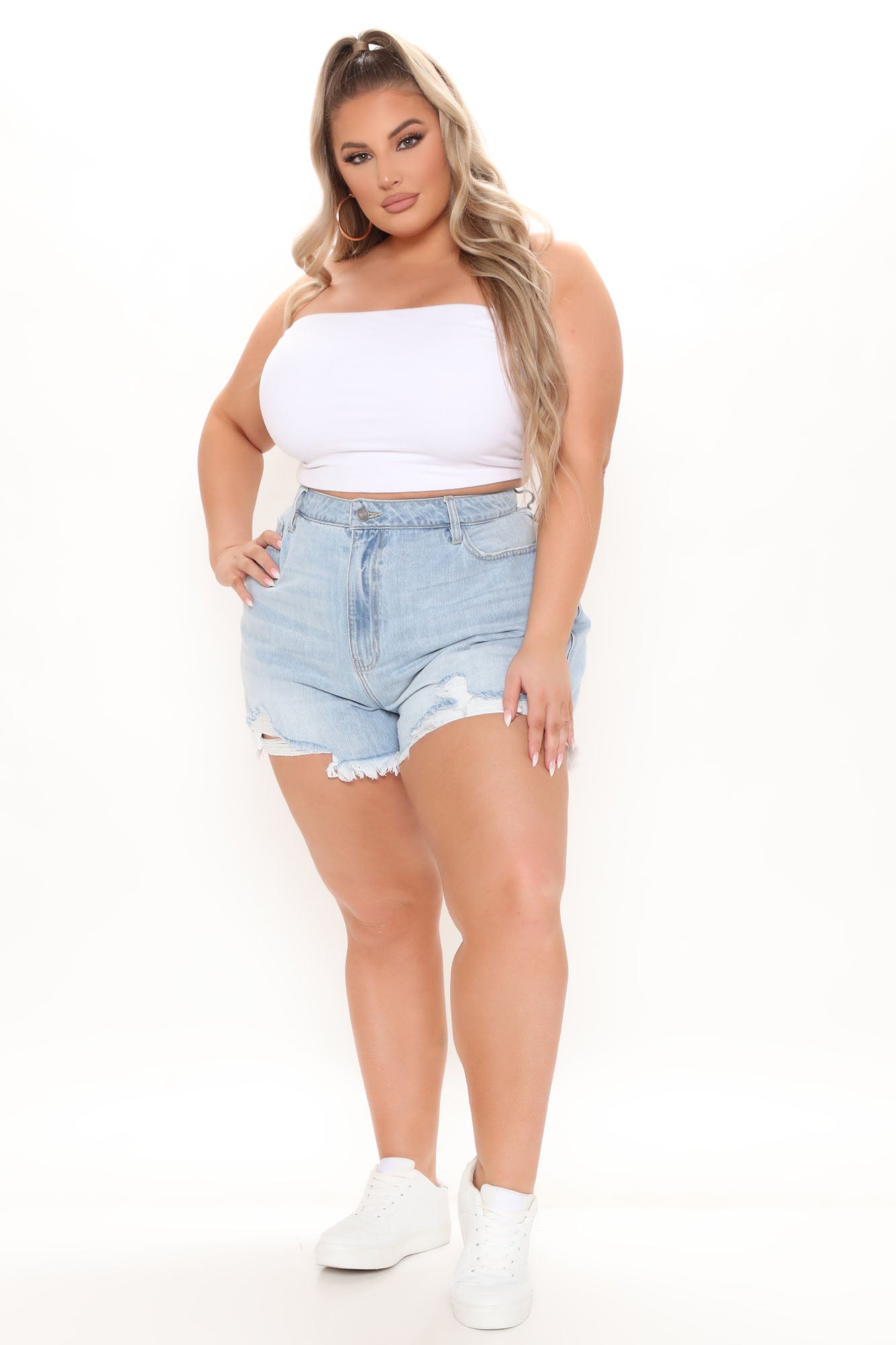 Trailblazer High Waisted Denim Shorts - Light Blue Wash Ins Street