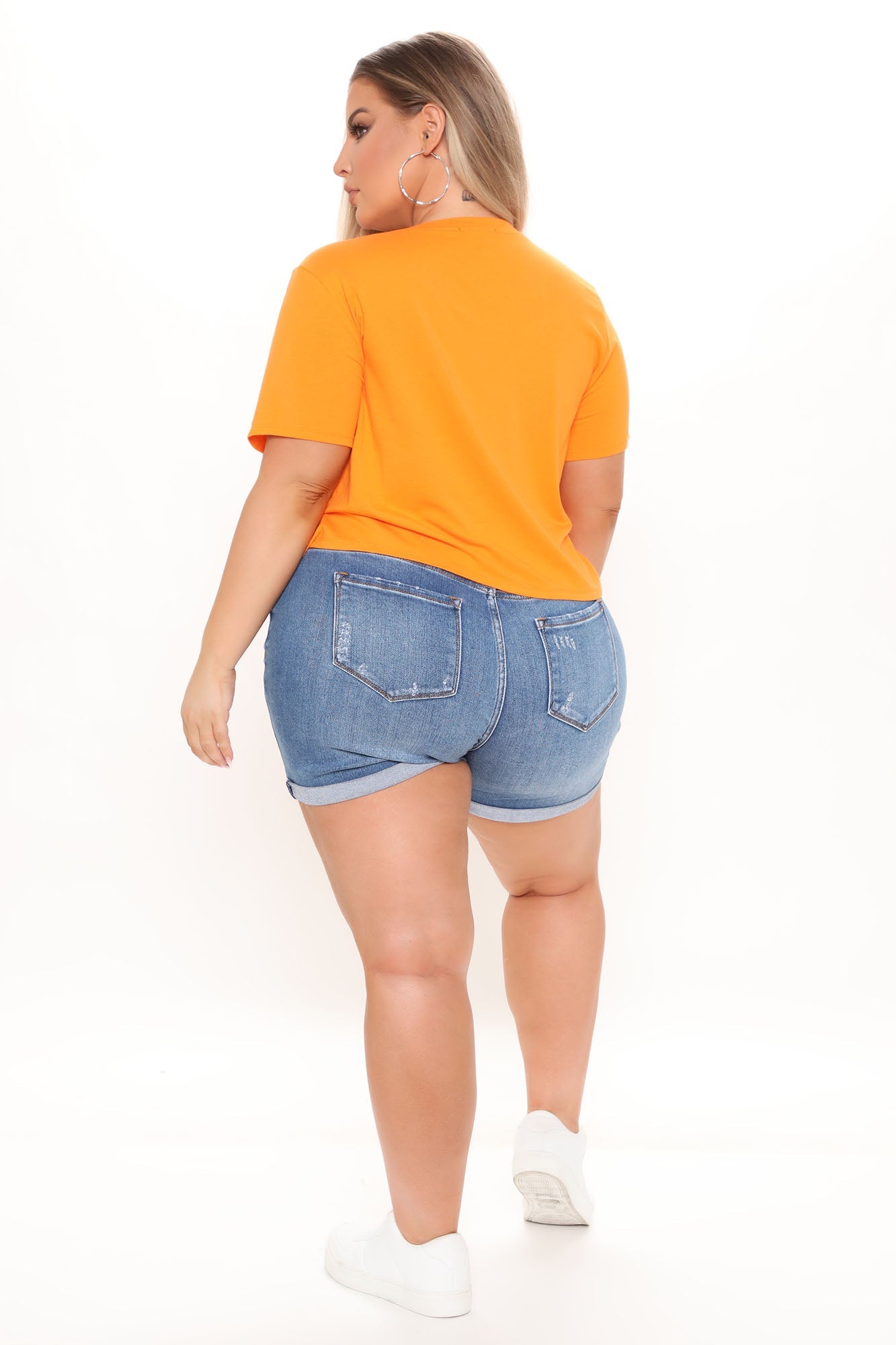Rollin' Up Stretch Ripped Denim Shorts - Medium Blue Wash Ins Street
