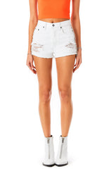 TITANIA WHITE RHINESTONE FRINGE SIDE DENIM SHORT CARMAR