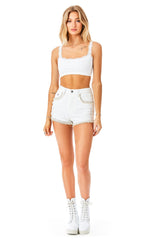 TITANIA RHINESTONE PEARL FRINGE DENIM SHORT CARMAR