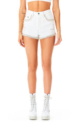 TITANIA RHINESTONE PEARL FRINGE DENIM SHORT CARMAR