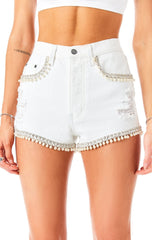 TITANIA RHINESTONE PEARL FRINGE DENIM SHORT CARMAR