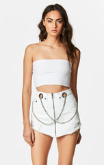 WHITE BEATRICE ZIP FRONT CHAIN SKIRT Carmar Denim