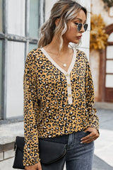 Leopard Buttoned Contrast Trim Top Ins Street
