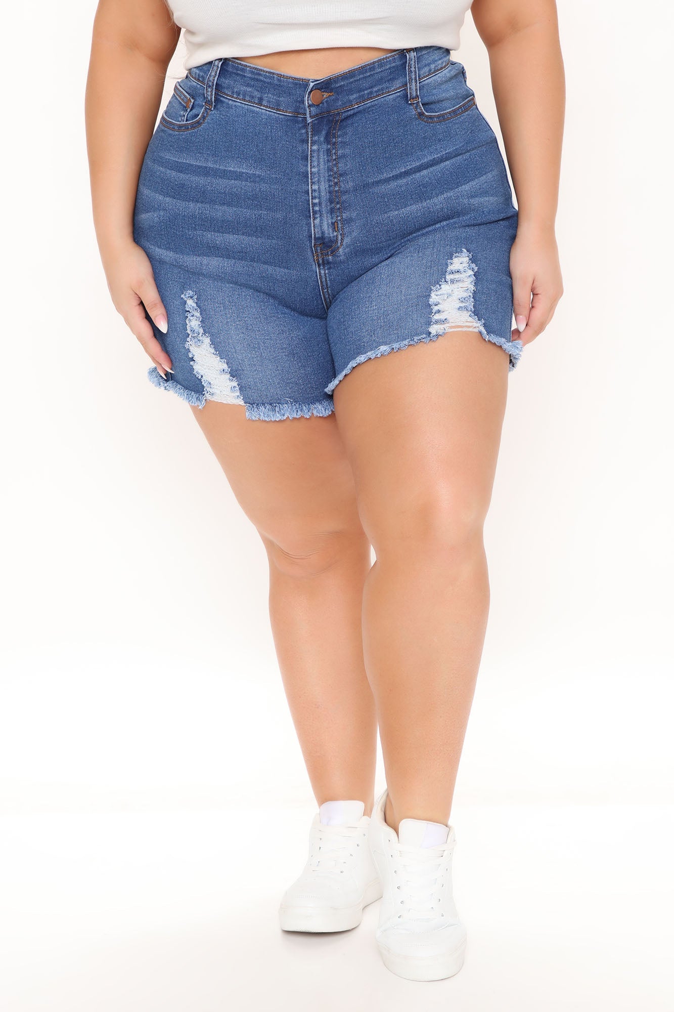 Take A Hike Ripped Denim Shorts - Medium Blue Wash Ins Street