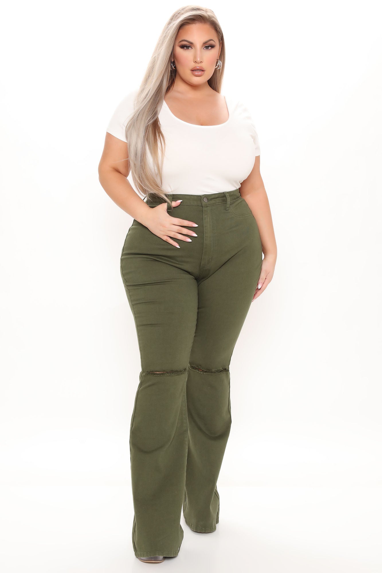 Here To Stay Flare Jeans - Olive Ins Street
