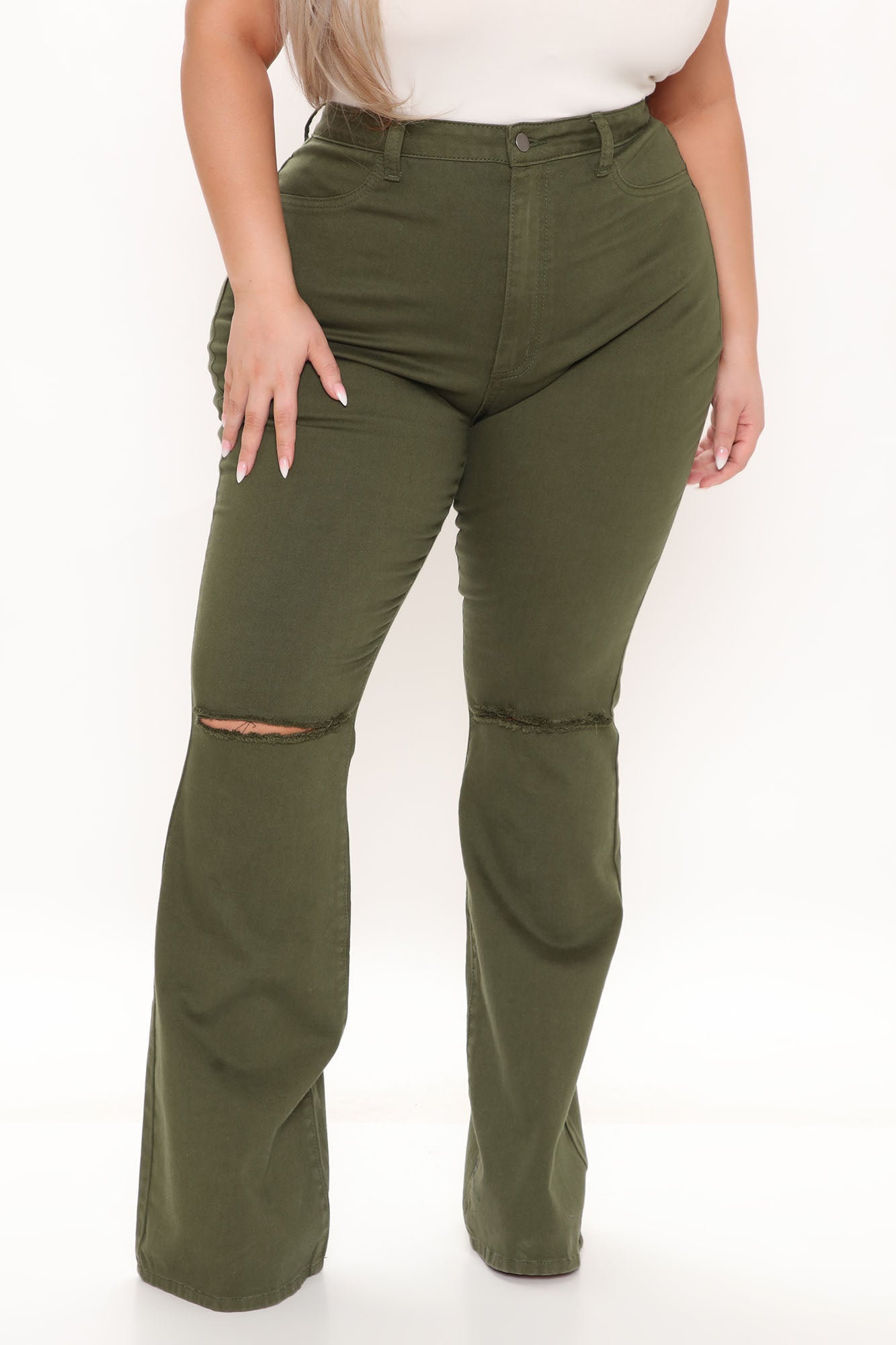 Here To Stay Flare Jeans - Olive Ins Street