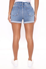 Rollin' Up Stretch Ripped Denim Shorts - Medium Blue Wash Ins Street