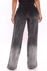 Ombre All Day Slit Hem Wide Leg Jeans - Black Ins Street