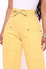 Not Your Girl Utility Jeans - Mustard Ins Street