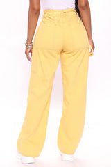 Not Your Girl Utility Jeans - Mustard Ins Street
