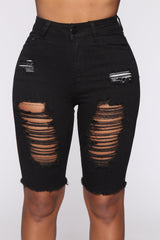 Raquel Distressed Bermuda Shorts - Black Ins Street