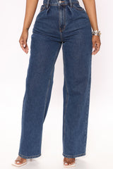 Phoebe Pleated Wide Leg Jeans - Dark Wash Ins Street