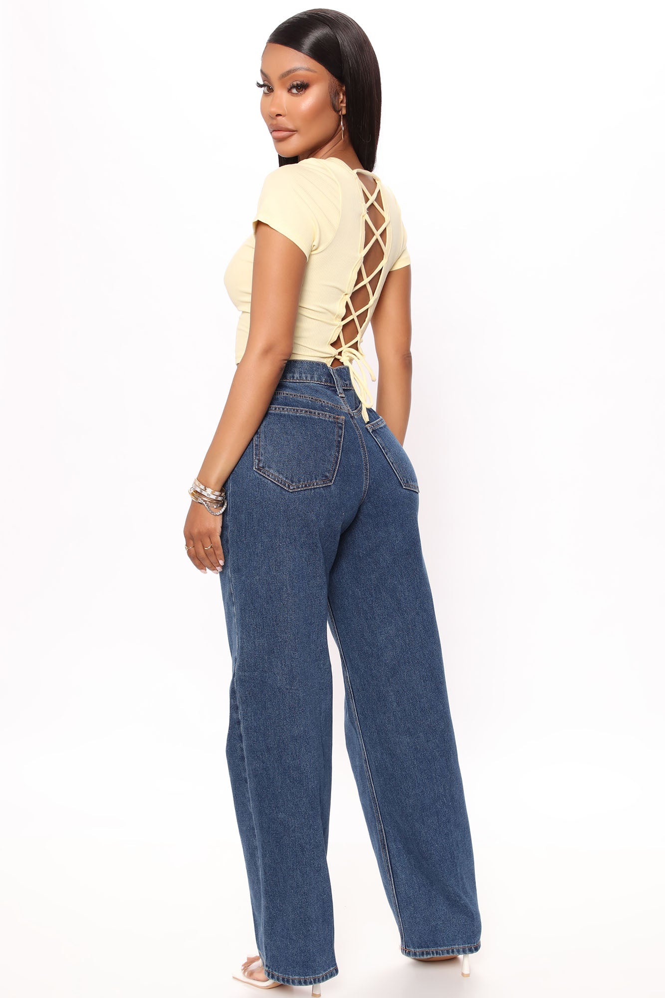Phoebe Pleated Wide Leg Jeans - Dark Wash Ins Street