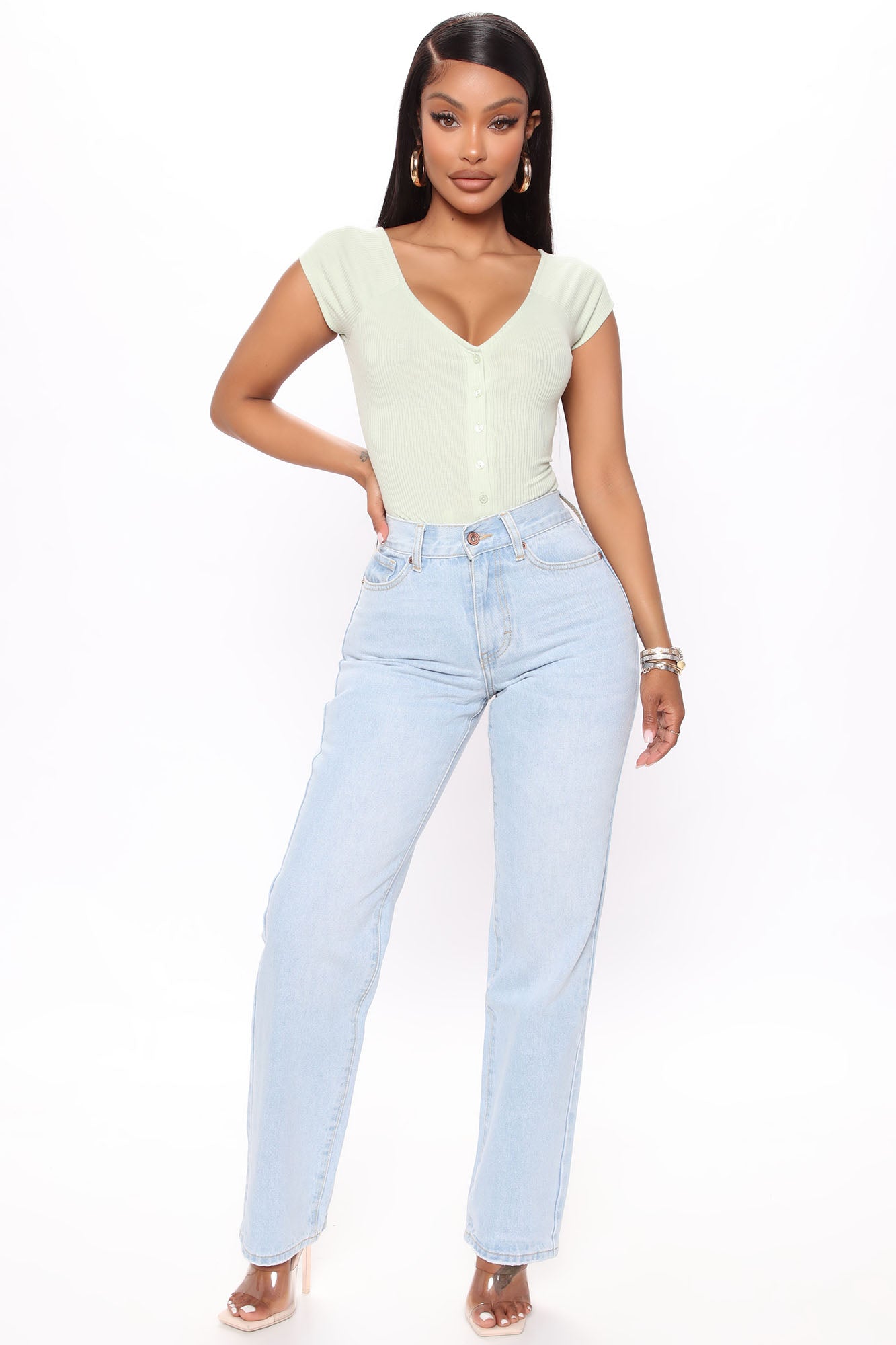 Lost Your Number Slouchy Straight Leg Jeans - Light Blue Wash Ins Street