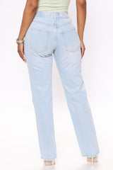 Lost Your Number Slouchy Straight Leg Jeans - Light Blue Wash Ins Street