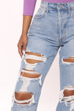 One More Time Ripped Baggy Jeans - Medium Blue Wash Ins Street