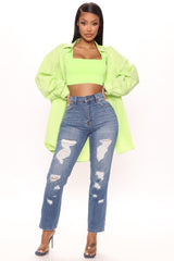 Picture This Distressed Straight Leg Jeans - Medium Blue Wash Ins Street