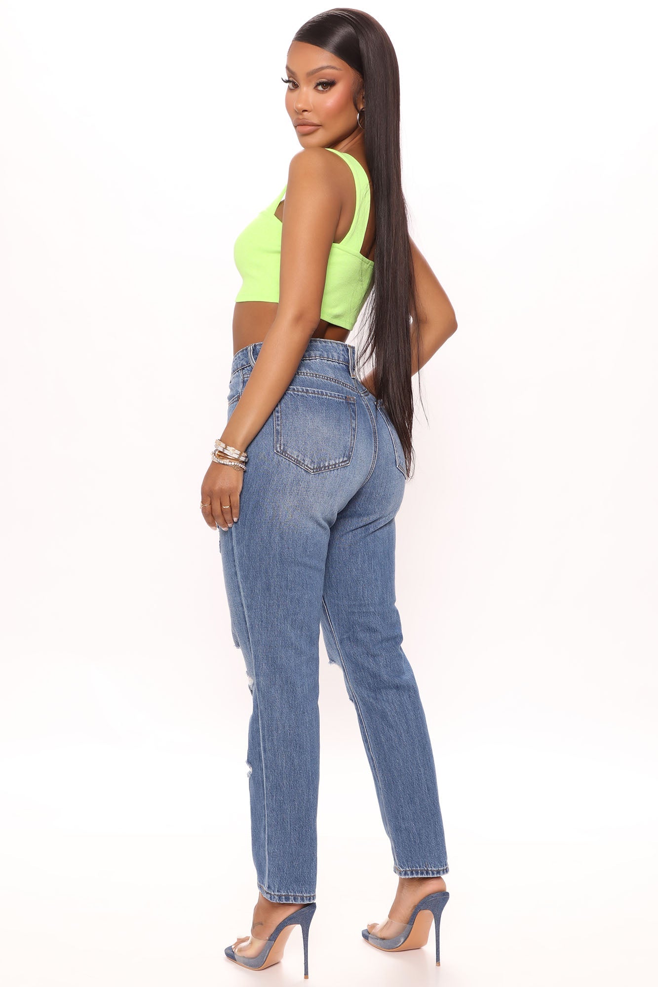 Picture This Distressed Straight Leg Jeans - Medium Blue Wash Ins Street