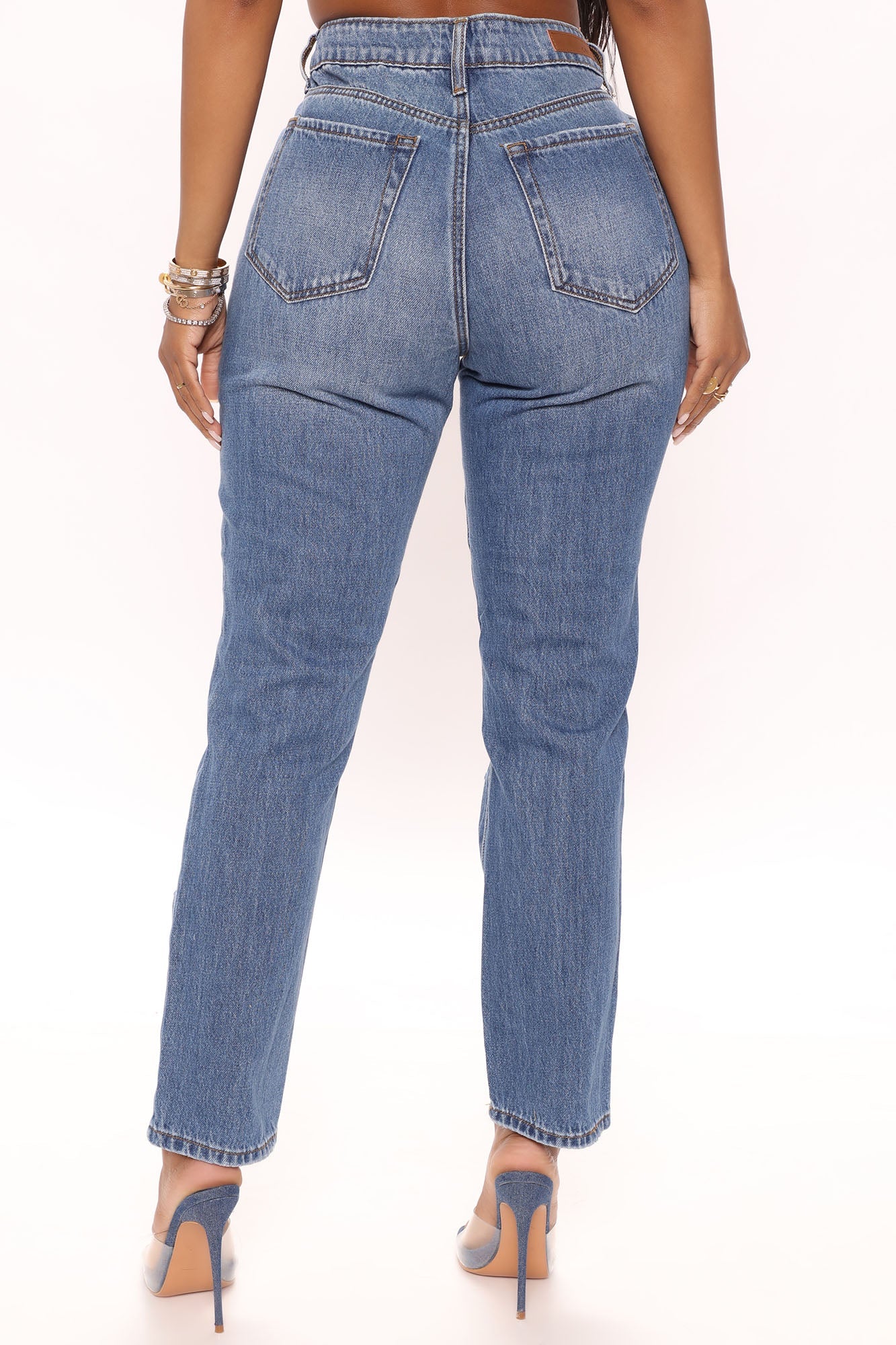 Picture This Distressed Straight Leg Jeans - Medium Blue Wash Ins Street