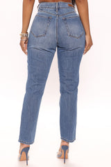 Picture This Distressed Straight Leg Jeans - Medium Blue Wash Ins Street