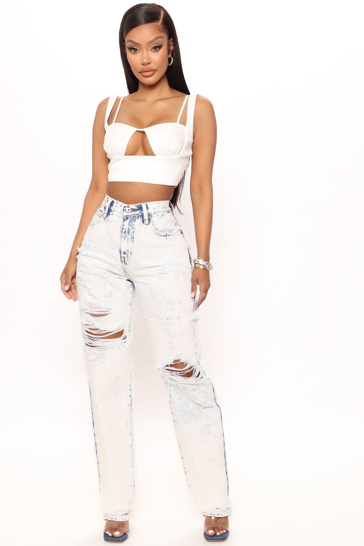 Killin' It Ripped Straight Leg Jeans - Acid Wash Blue Ins Street