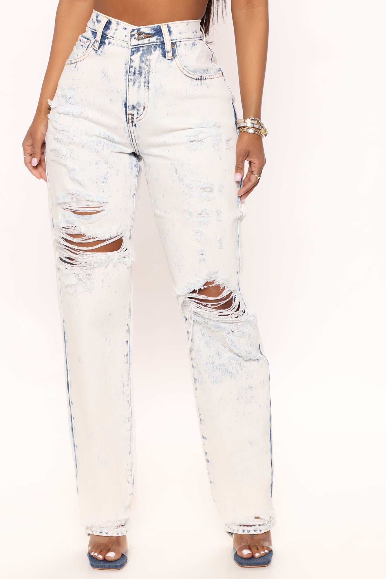 Killin' It Ripped Straight Leg Jeans - Acid Wash Blue Ins Street