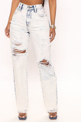 Killin' It Ripped Straight Leg Jeans - Acid Wash Blue Ins Street