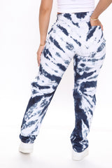 Stormy Clouds Stretch Tie Dye Mom Jeans - White/Blue Ins Street