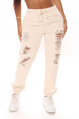 Take The Lead Ripped Denim Joggers - Sand Ins Street