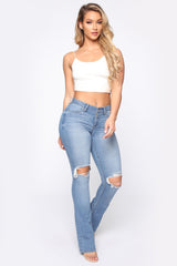 Jessie Mid Rise Distressed Bootcut Jean - Light Blue Wash Ins Street