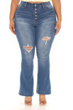 Keep Frontin' Button Fly Flare Jeans - Medium Blue Wash Ins Street