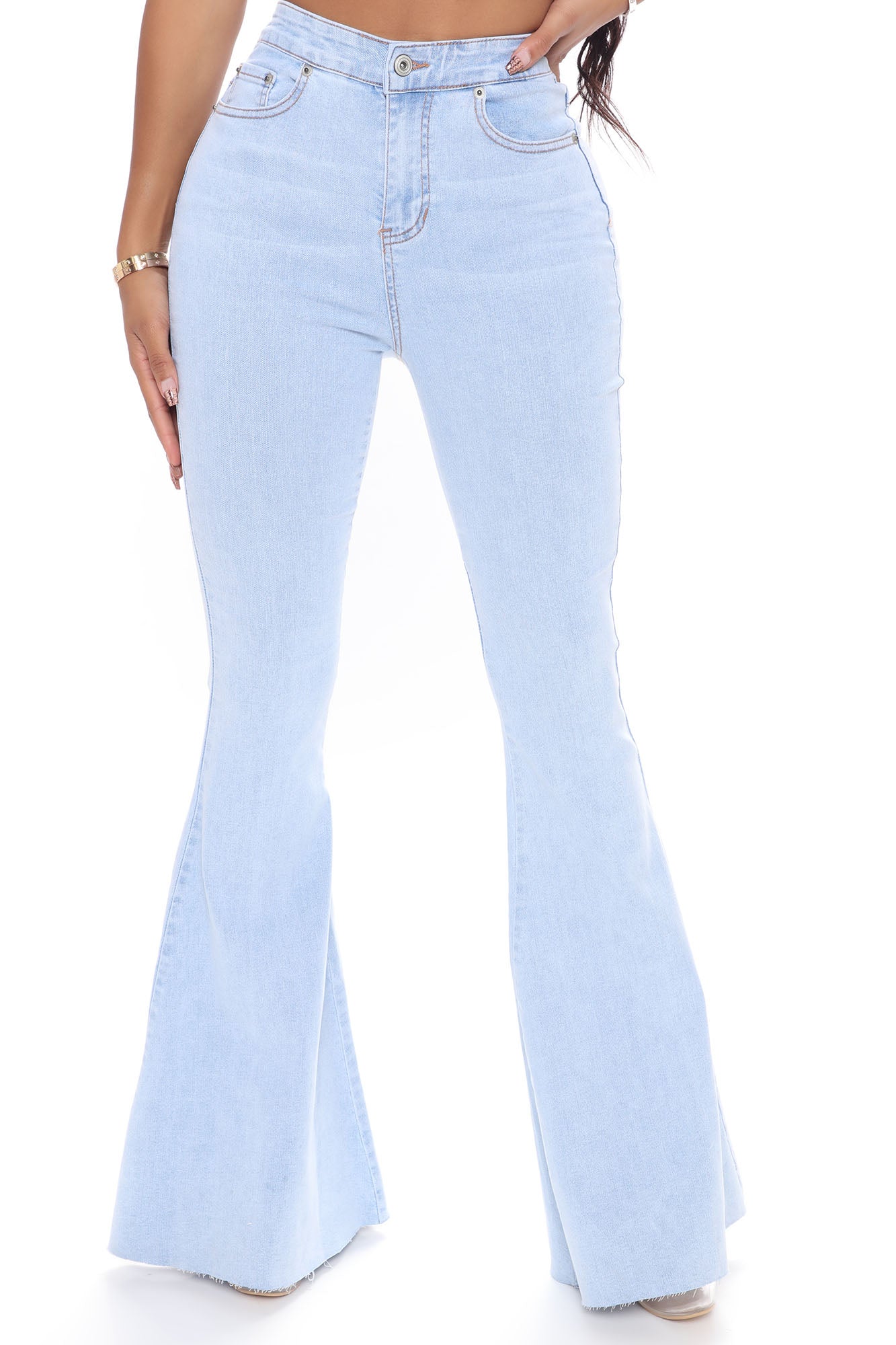 Feelin' Good Lace Up Stretch Flare Jeans - Light Blue Wash Ins Street