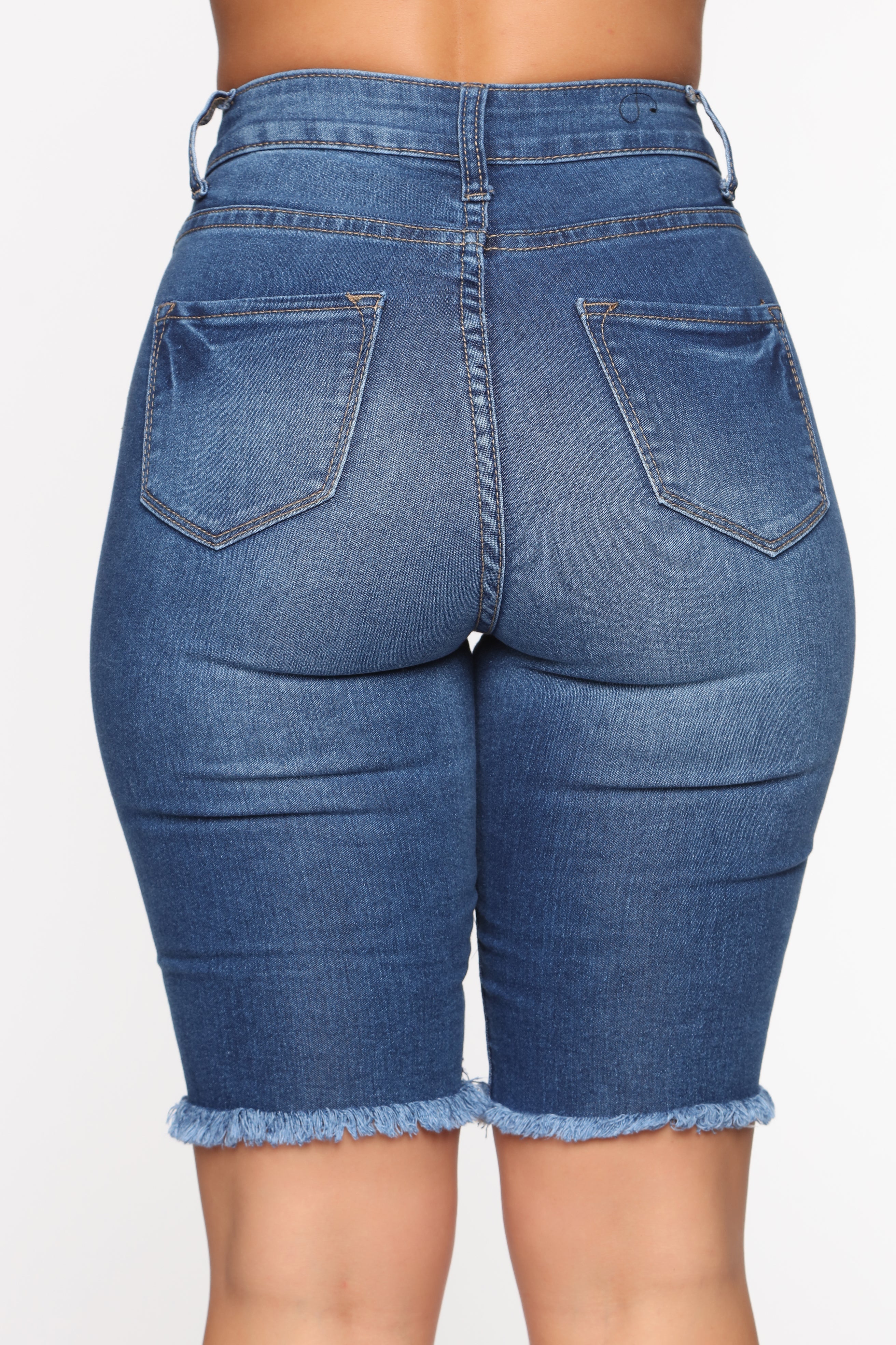 See Me Now Distressed Bermuda Shorts - Medium Blue Wash Ins Street