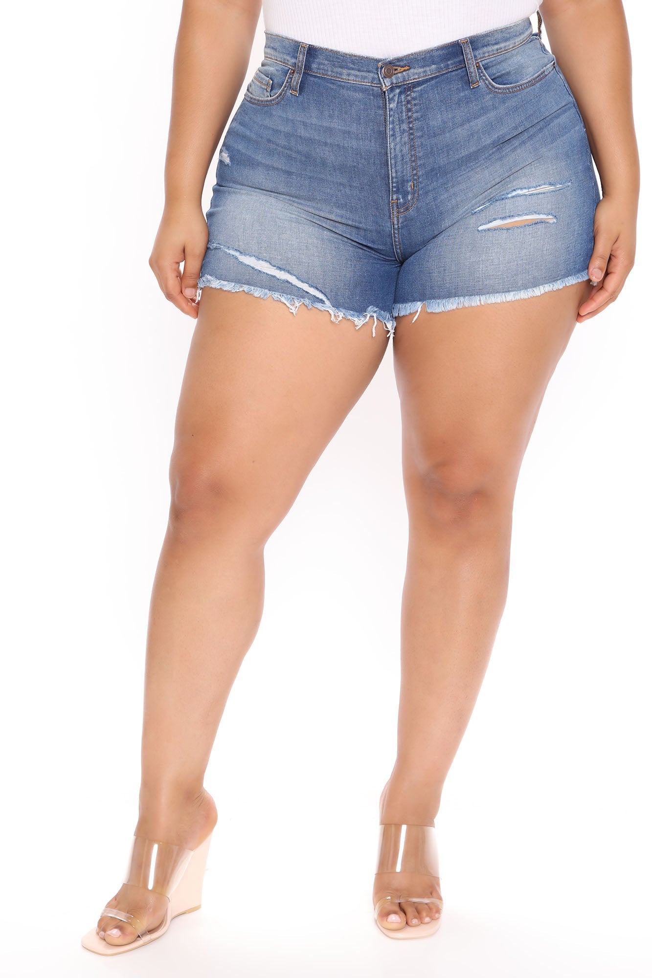 Alabama Ripped Stretch Denim Shorts - Medium Blue Wash Ins Street