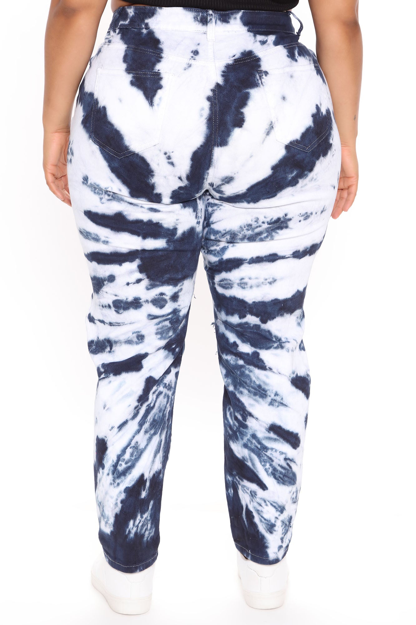 Stormy Clouds Stretch Tie Dye Mom Jeans - White/Blue Ins Street