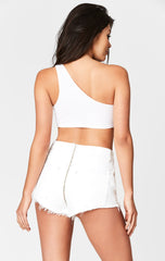 WHITE HELEN EXPOSED FULL ZIP SHORT Carmar Denim