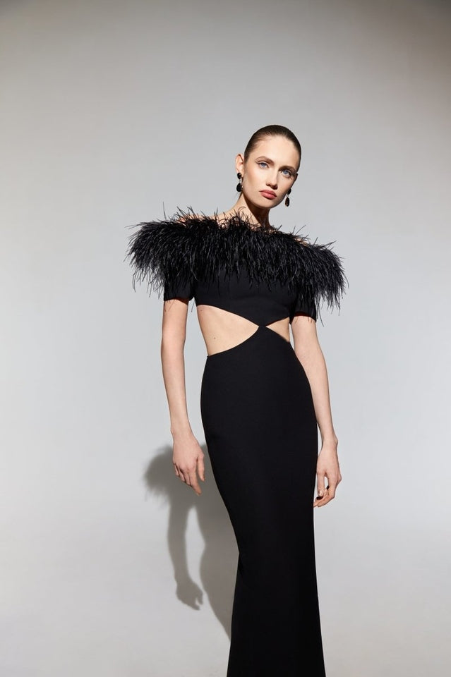 Cutout Feather Trim Spaghetti Strap Dress Ins Street