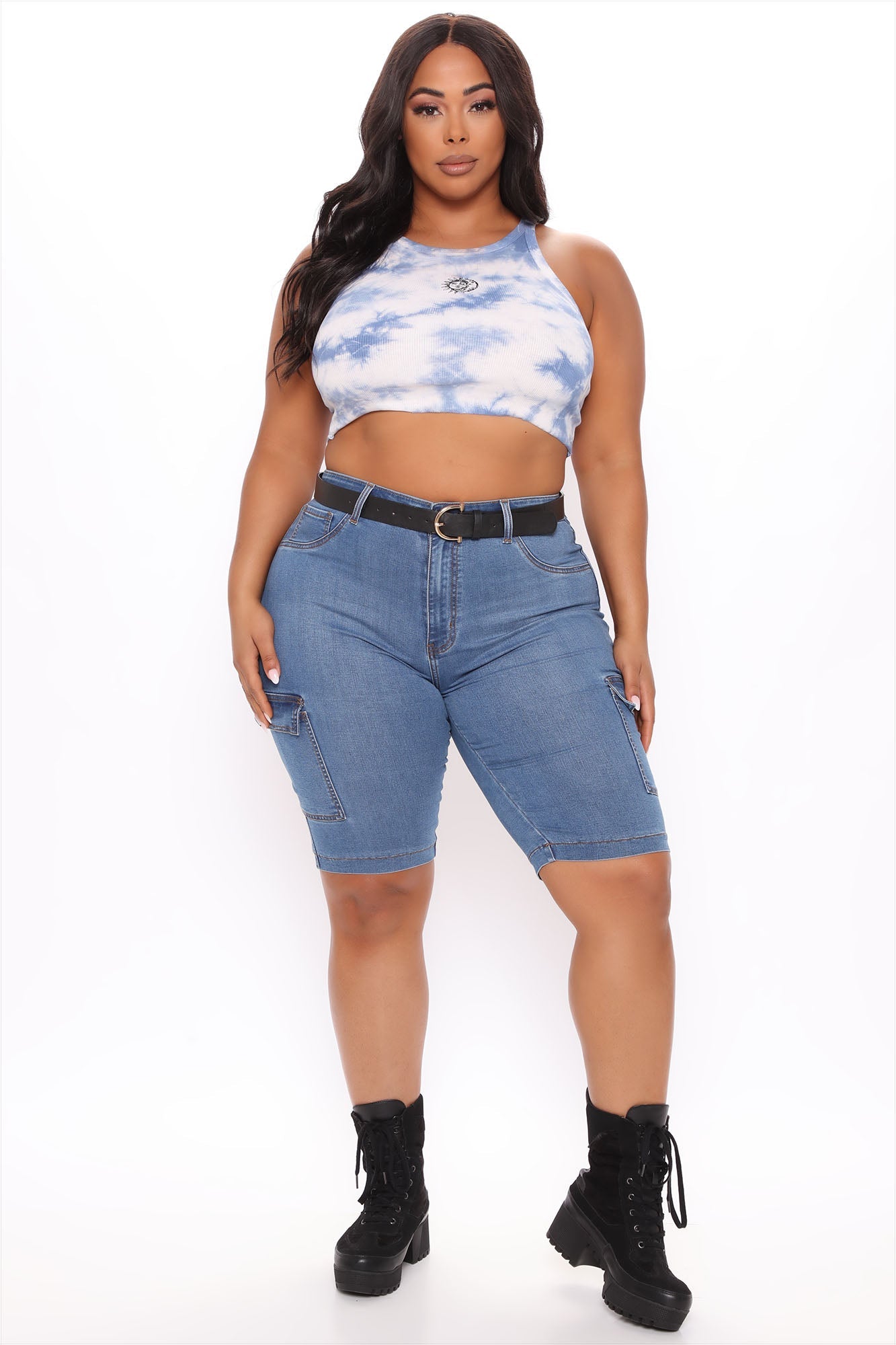 On A New Level Cargo Denim Shorts - Medium Blue Wash Ins Street