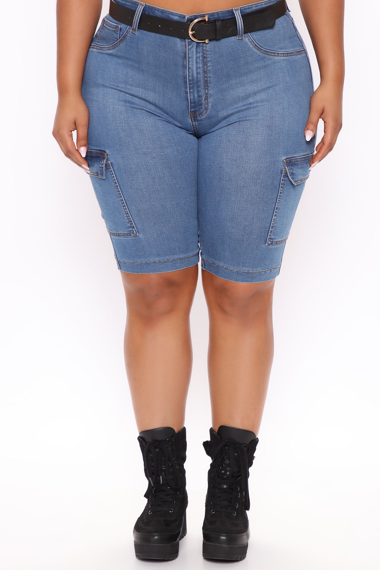 On A New Level Cargo Denim Shorts - Medium Blue Wash Ins Street