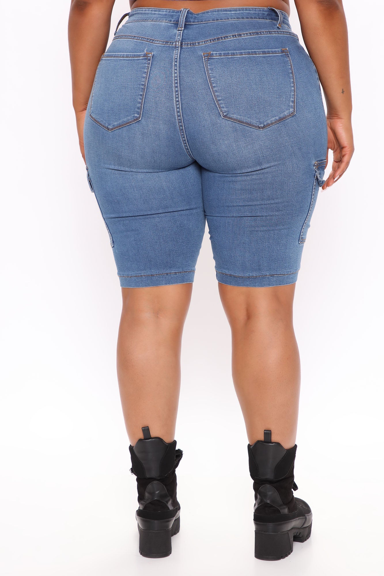 On A New Level Cargo Denim Shorts - Medium Blue Wash Ins Street