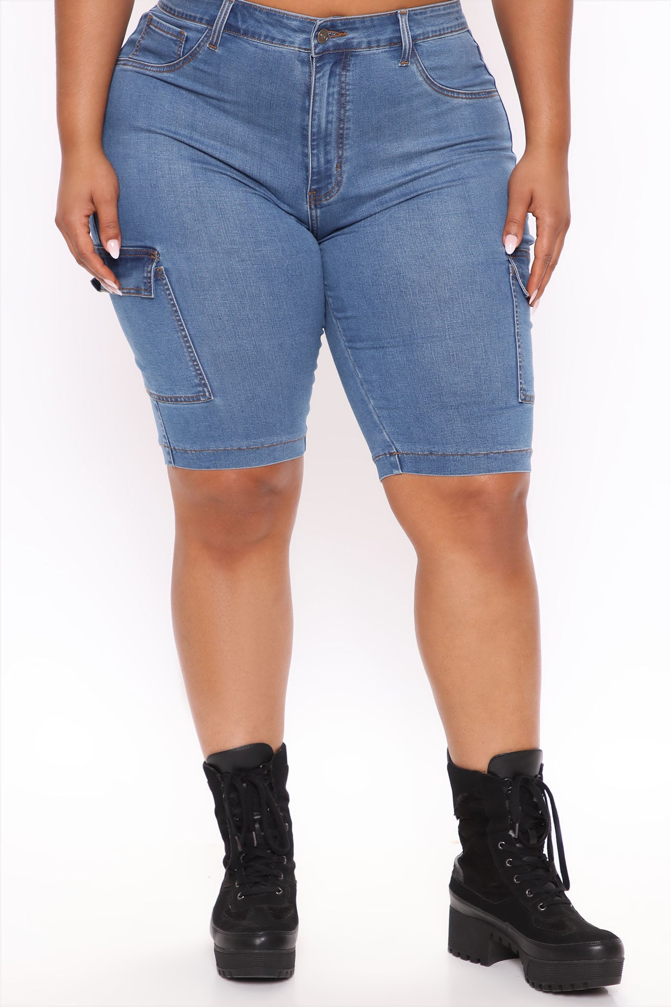 On A New Level Cargo Denim Shorts - Medium Blue Wash Ins Street